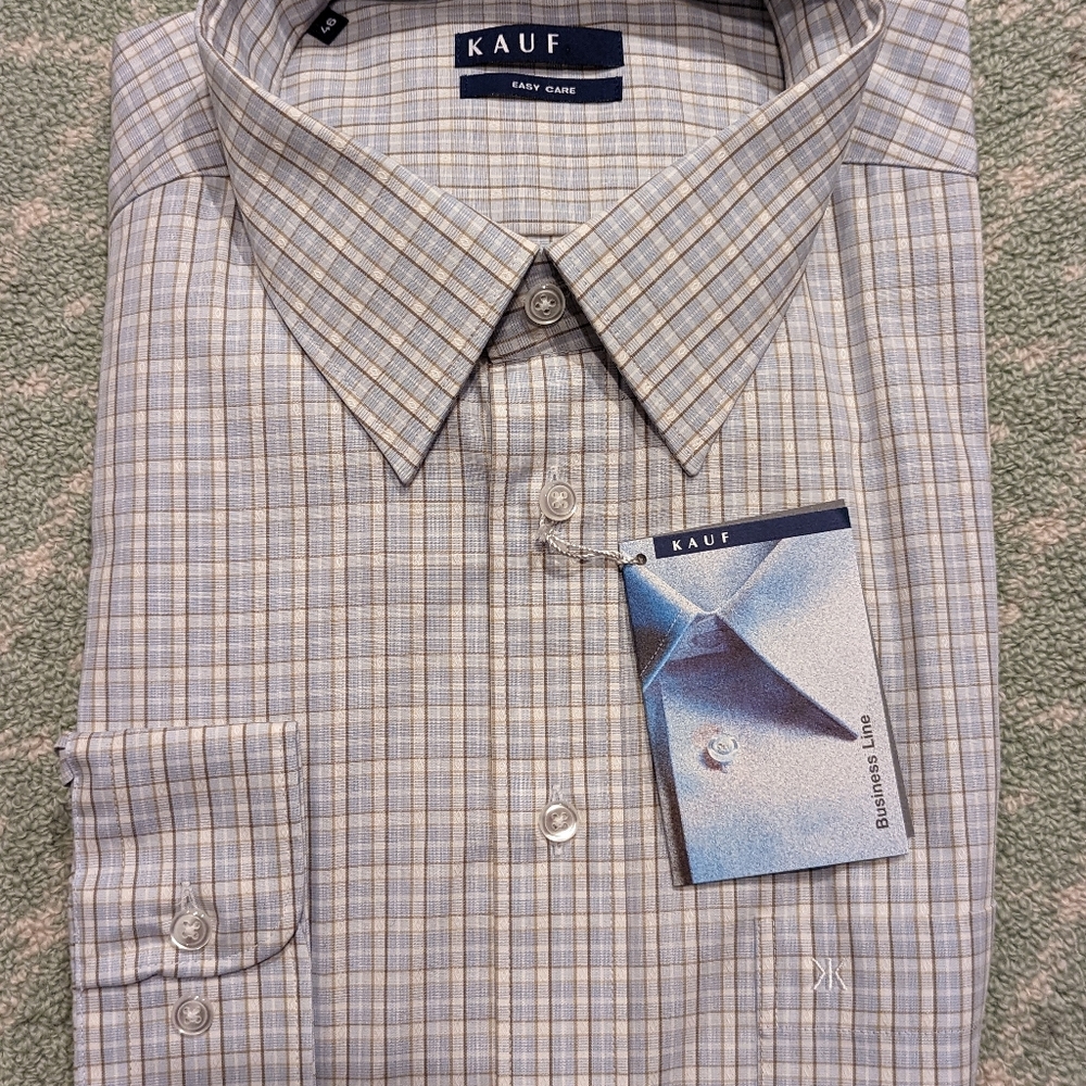 Kauf brand blue grey check dress shirt size 46 Easy care.